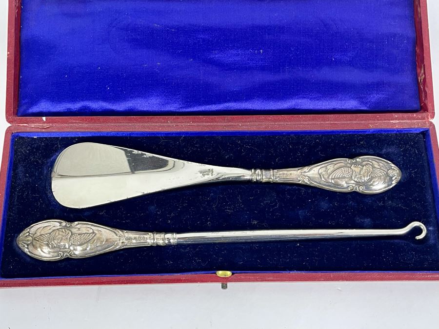 Vintage Sterling Silver Handle Shoe Horn And Button Hook With Presentation Box [Photo 3]
