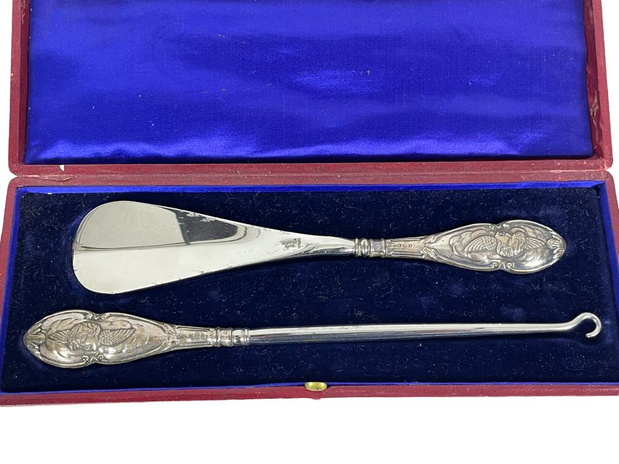 Vintage Sterling Silver Handle Shoe Horn And Button Hook With Presentation Box