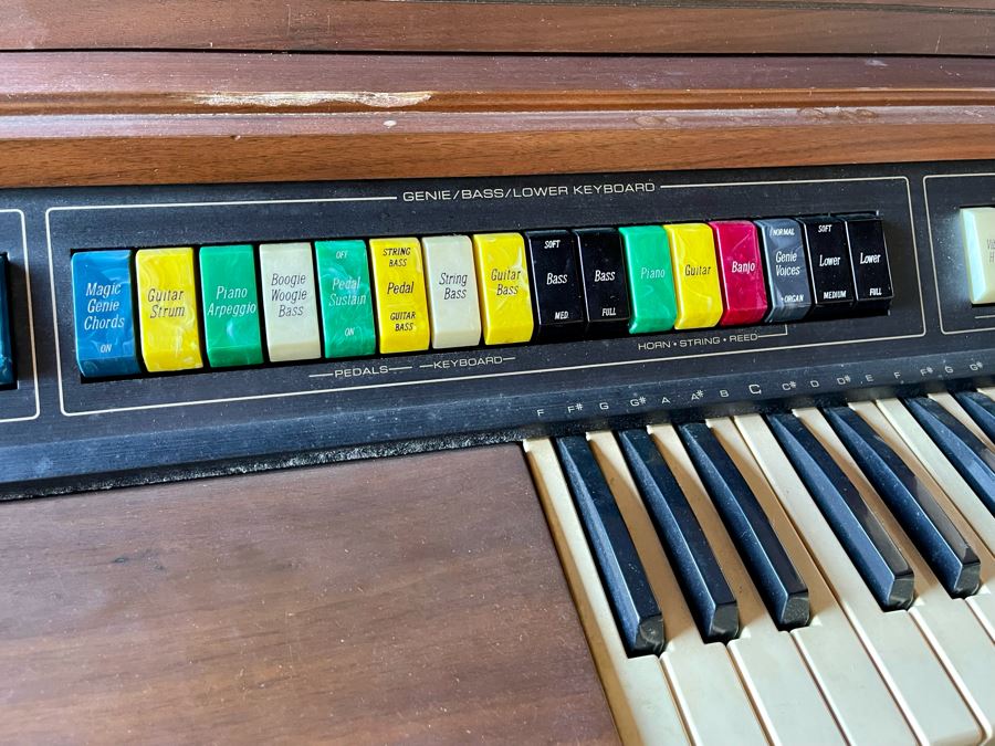 Vintage 1978 M-100 Lowrey Organ Walnut Finish With Bench, Original Receipts, Music Lesson Books And Sheet Music 46W X 24D X 36H Retails $1,500+ [Photo 7]