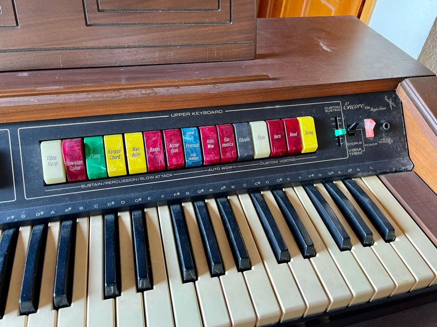 Vintage 1978 M-100 Lowrey Organ Walnut Finish With Bench, Original Receipts, Music Lesson Books And Sheet Music 46W X 24D X 36H Retails $1,500+ [Photo 8]