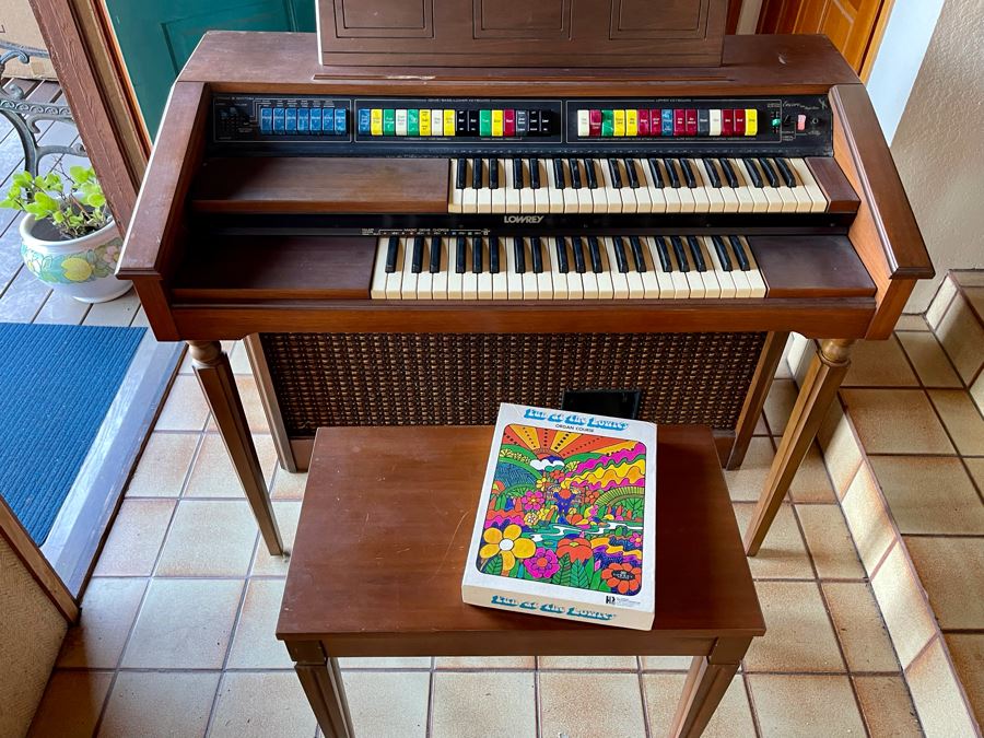 Vintage 1978 M-100 Lowrey Organ Walnut Finish With Bench, Original Receipts, Music Lesson Books And Sheet Music 46W X 24D X 36H Retails $1,500+ [Photo 16]