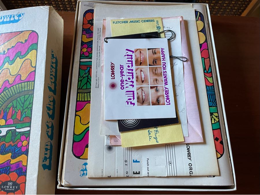 Vintage 1978 M-100 Lowrey Organ Walnut Finish With Bench, Original Receipts, Music Lesson Books And Sheet Music 46W X 24D X 36H Retails $1,500+ [Photo 14]