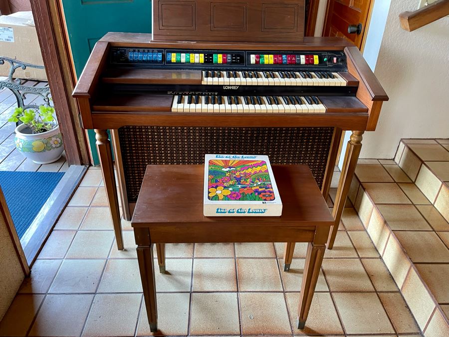 Vintage 1978 M-100 Lowrey Organ Walnut Finish With Bench, Original Receipts, Music Lesson Books And Sheet Music 46W X 24D X 36H Retails $1,500+ [Photo 11]