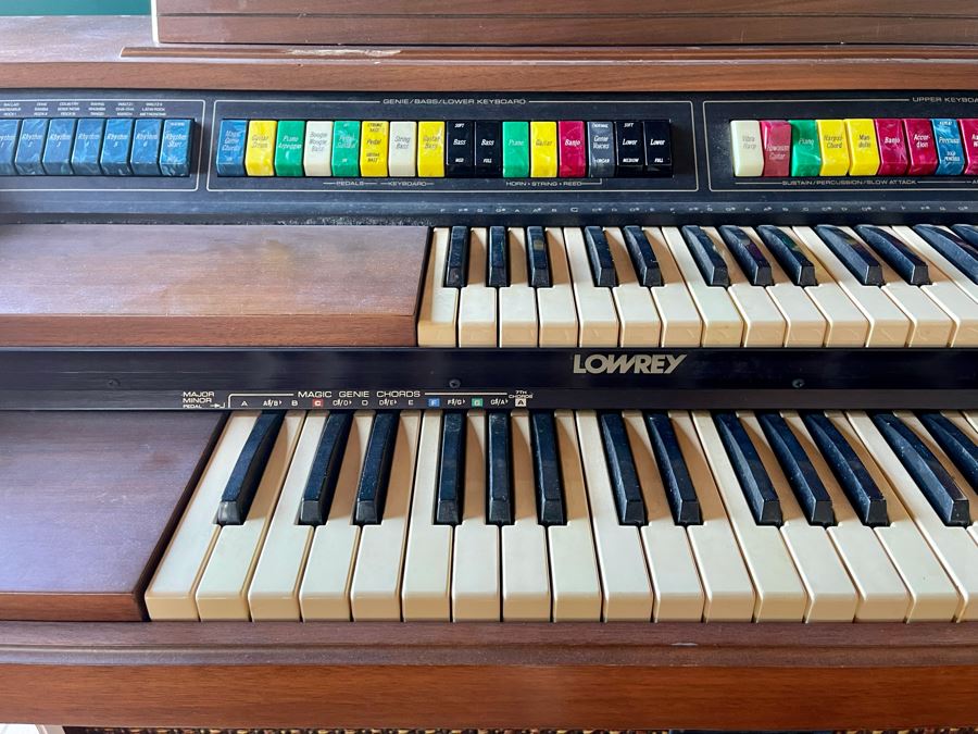 Vintage 1978 M-100 Lowrey Organ Walnut Finish With Bench, Original Receipts, Music Lesson Books And Sheet Music 46W X 24D X 36H Retails $1,500+ [Photo 4]