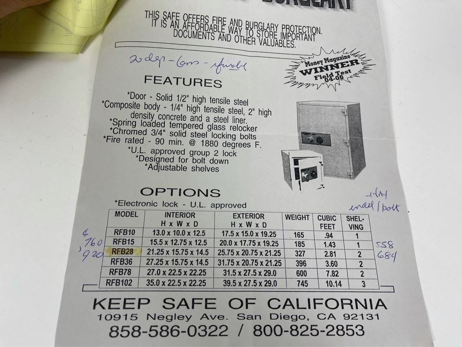 Rhino Safe Model RFB28 21W X 21D X 26H Retails $680 [Photo 9]