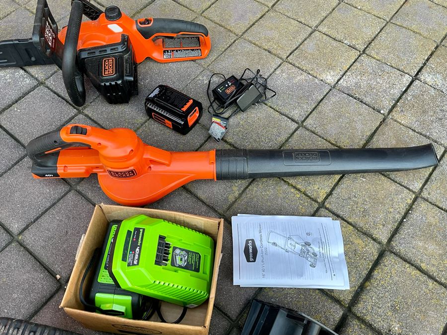 Greenworks 16' 40V Lithium-Ion Cordless Mover, Black+Decker Cordless Chainsaw And Black+Decker Cordless Leaf Blower [Photo 6]