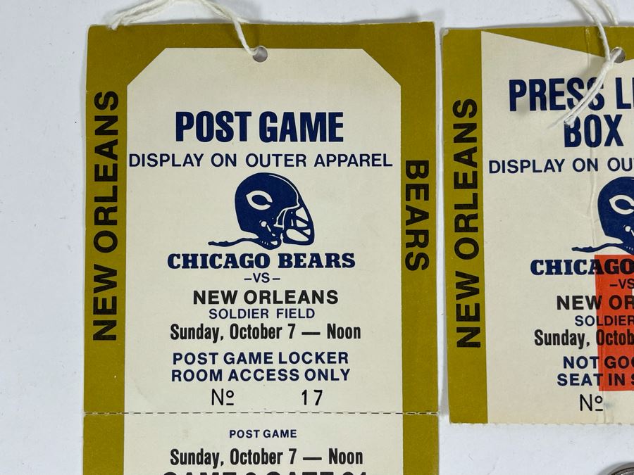 Vintage Post Game Locker Room Access Ticket Pass & Press Level Box Ticket Seat For Sunday October 7 New Orleans Versus Chicago Bears Soldier Field NFL Football Game [Photo 4]