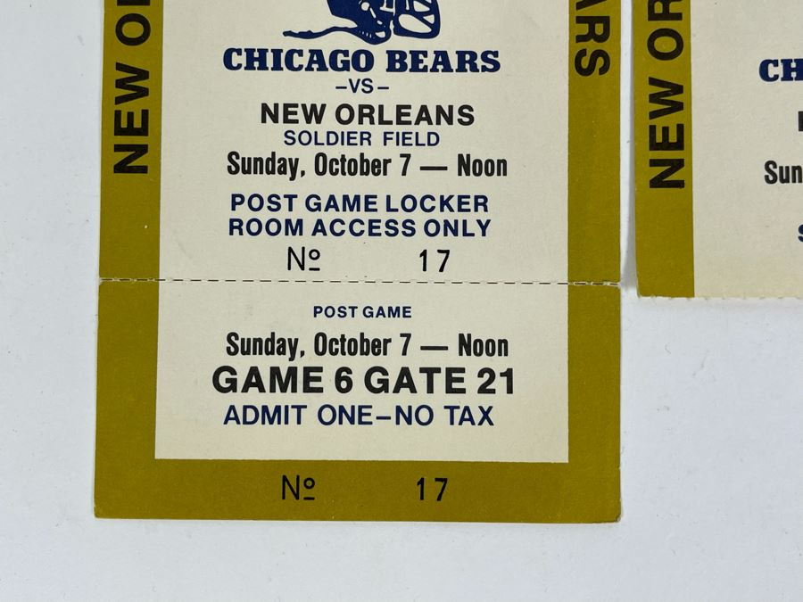 Vintage Post Game Locker Room Access Ticket Pass & Press Level Box Ticket Seat For Sunday October 7 New Orleans Versus Chicago Bears Soldier Field NFL Football Game [Photo 5]
