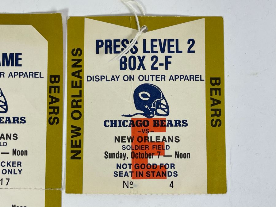 Vintage Post Game Locker Room Access Ticket Pass & Press Level Box Ticket Seat For Sunday October 7 New Orleans Versus Chicago Bears Soldier Field NFL Football Game [Photo 3]