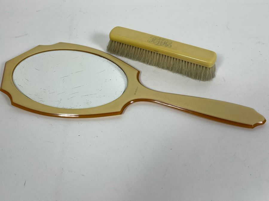 Vintage Vanity Hand Held Mirror 15L And Brush 7L [Photo 3]