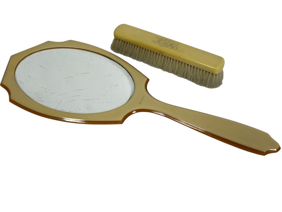 Vintage Vanity Hand Held Mirror 15L And Brush 7L [Photo 1]