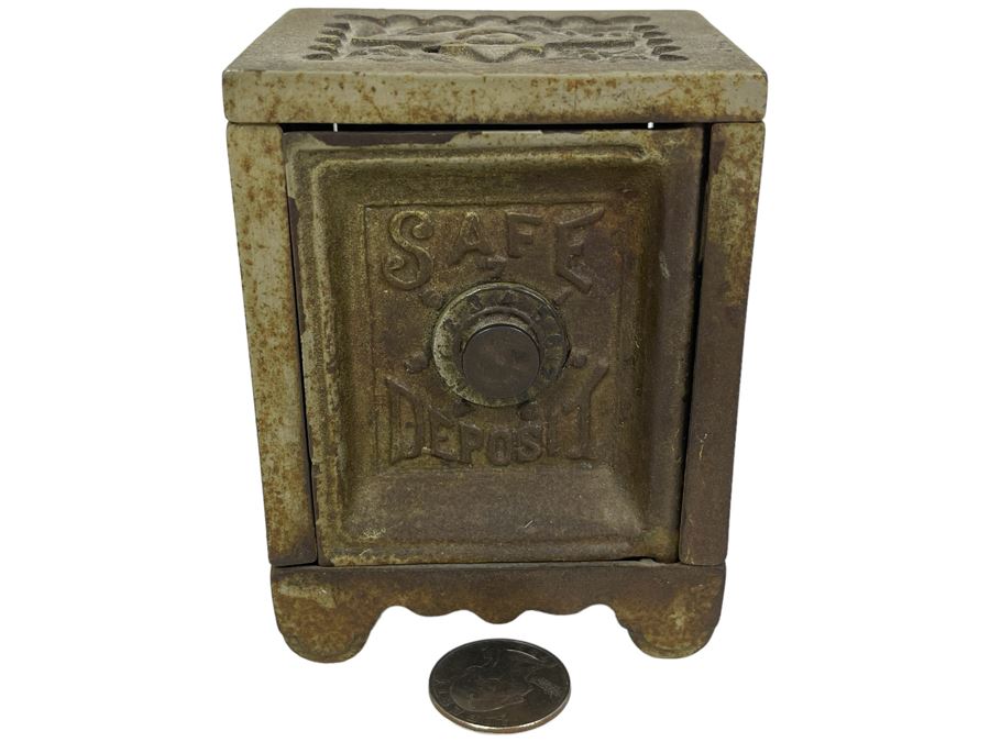 Antique 1897 Patent Cast Iron Toy Bank 3W X 2.5D X 4H