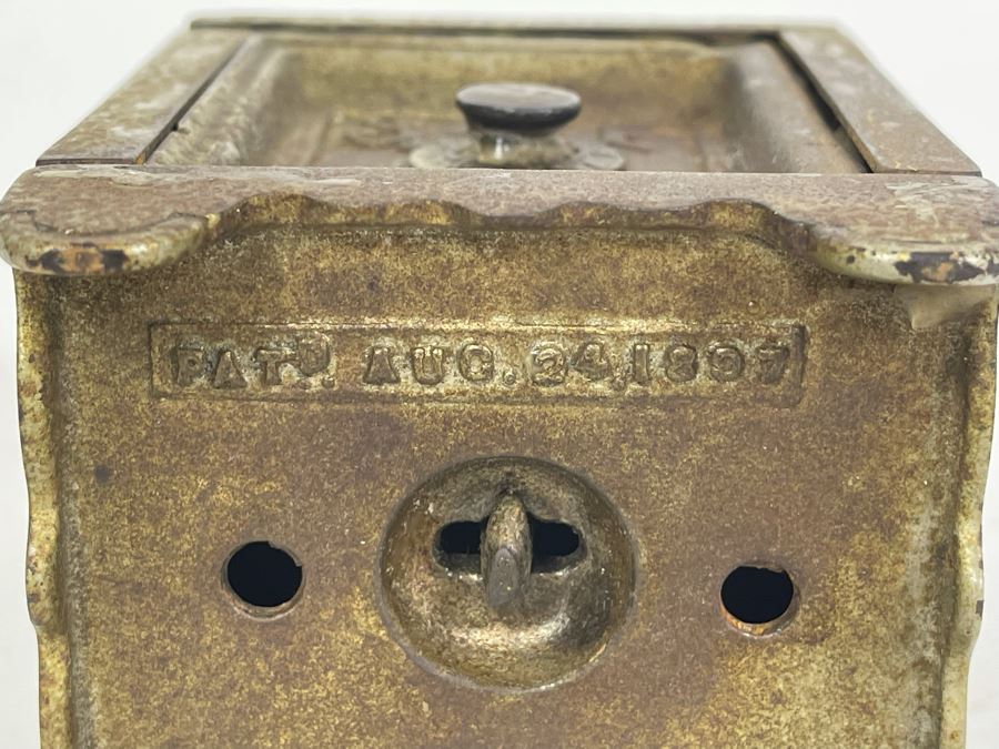 Antique 1897 Patent Cast Iron Toy Bank 3W X 2.5D X 4H [Photo 9]