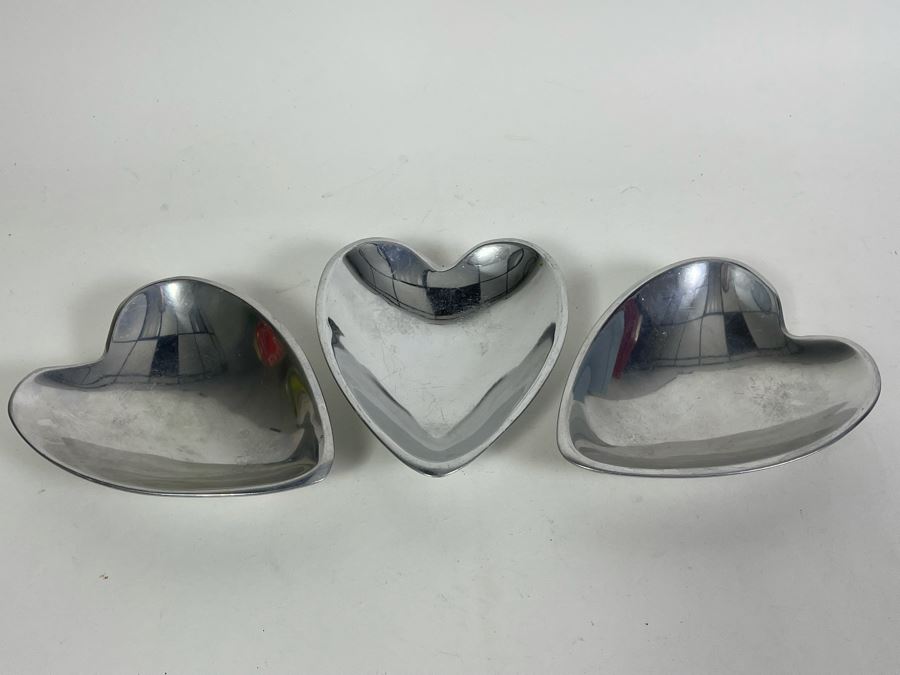 (3) Nambe Metal Heart Shaped Candy Dishes 116 1994 5W X 6H [Photo 4]