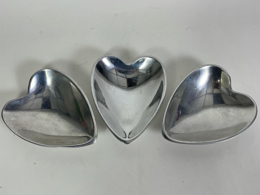 (3) Nambe Metal Heart Shaped Candy Dishes 116 1994 5W X 6H [Photo 2]