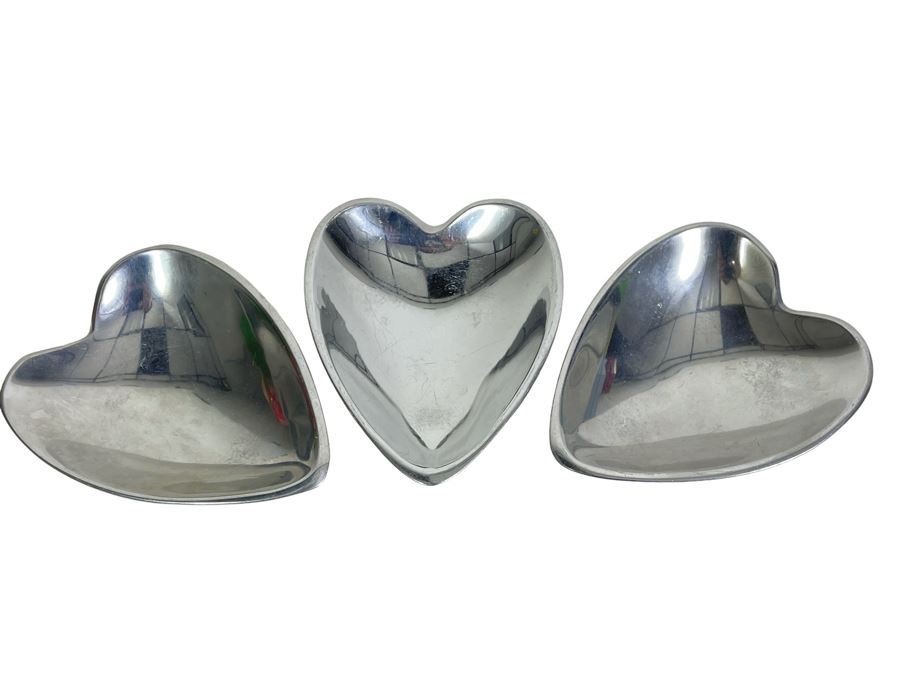 (3) Nambe Metal Heart Shaped Candy Dishes 116 1994 5W X 6H [Photo 1]