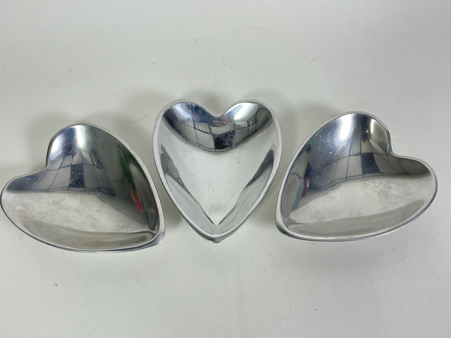 (3) Nambe Metal Heart Shaped Candy Dishes 116 1994 5W X 6H [Photo 3]