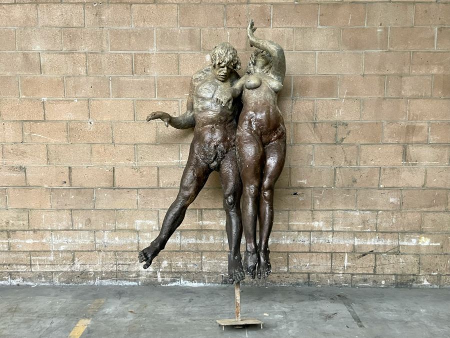 Max Turner (1925-2019) Original One-Of-A-Kind Fiberglass Sculpture Titled 'Adam And Eve - The Expulsion From The Garden Of Eden' Was On Public Display In L.A. 7'5'H X 49'W X 36'D