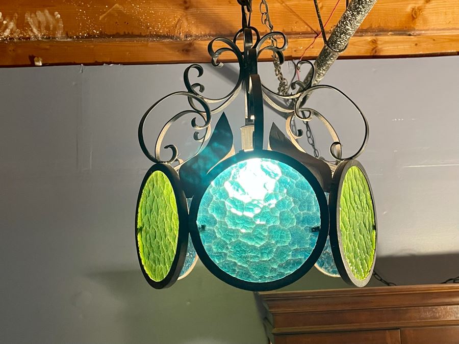 vintage wrought iron kitchen pot hanging globe light