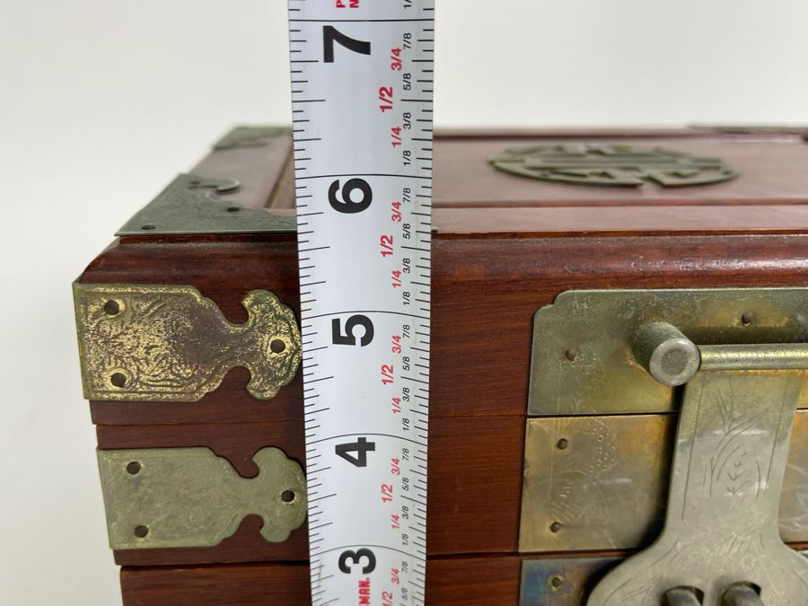 Vintage Chinese Jewelry Box With Brass Ornamentation 10W X 7D X 5.5H [Photo 13]