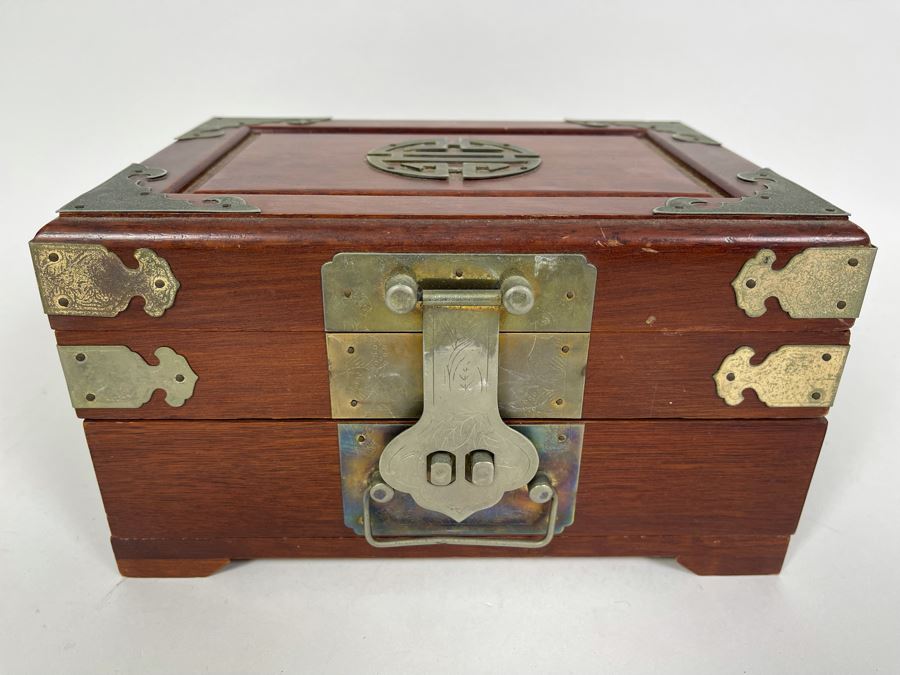 Vintage Chinese Jewelry Box With Brass Ornamentation 10W X 7D X 5.5H [Photo 2]