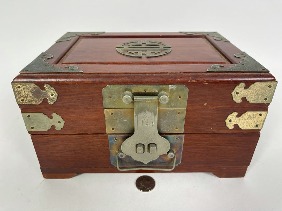 Vintage Chinese Jewelry Box With Brass Ornamentation 10W X 7D X 5.5H [Photo 3]