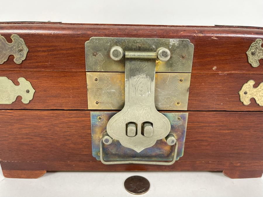 Vintage Chinese Jewelry Box With Brass Ornamentation 10W X 7D X 5.5H [Photo 5]