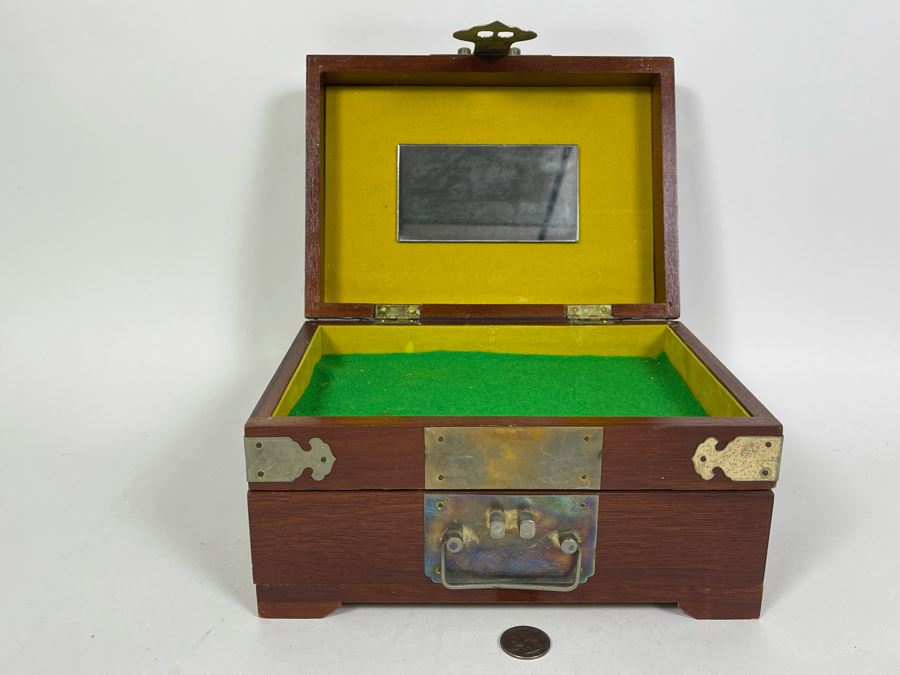 Vintage Chinese Jewelry Box With Brass Ornamentation 10W X 7D X 5.5H [Photo 8]