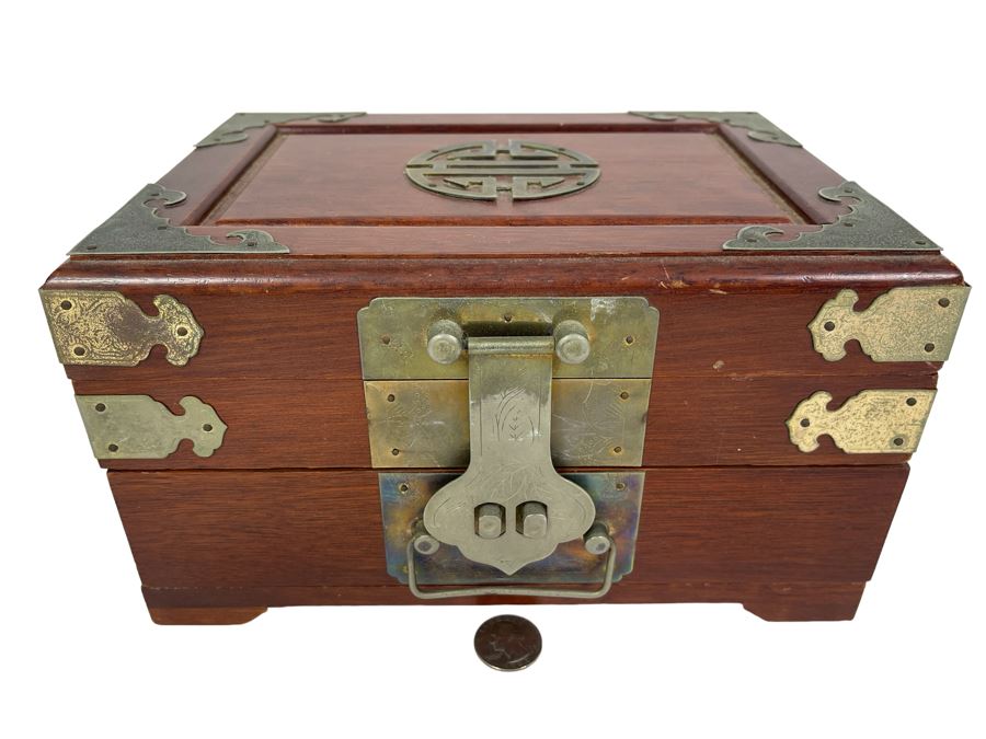 Vintage Chinese Jewelry Box With Brass Ornamentation 10W X 7D X 5.5H [Photo 1]