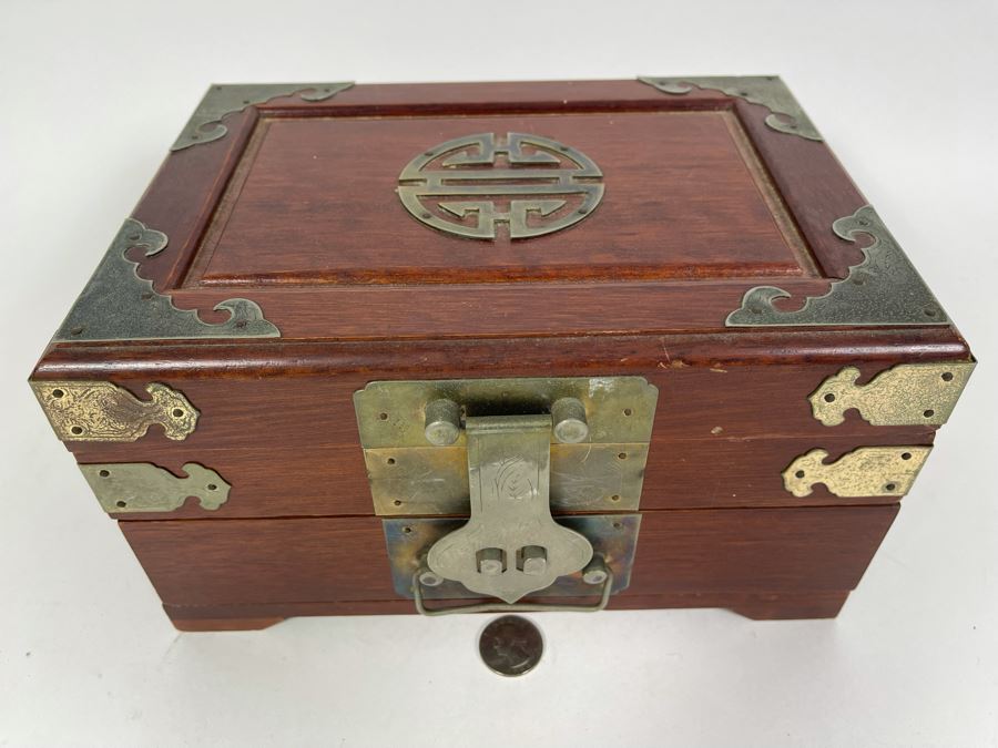 Vintage Chinese Jewelry Box With Brass Ornamentation 10W X 7D X 5.5H [Photo 4]