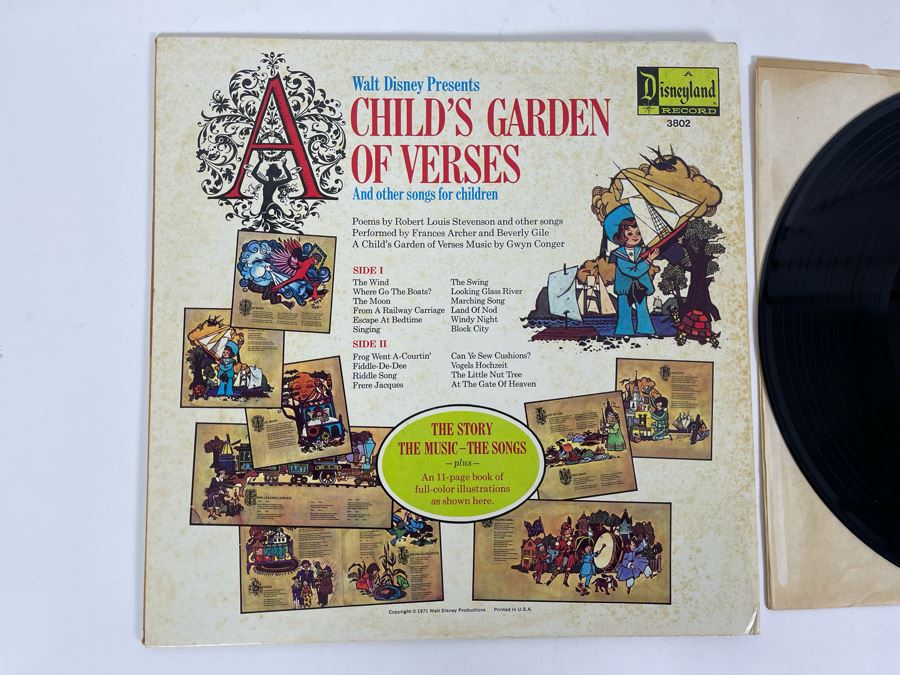 Vintage Disneyland Record Walt Disney Presents Robert Louis Stevenson's Child's Garden Of Verses With Illustrated Book [Photo 7]