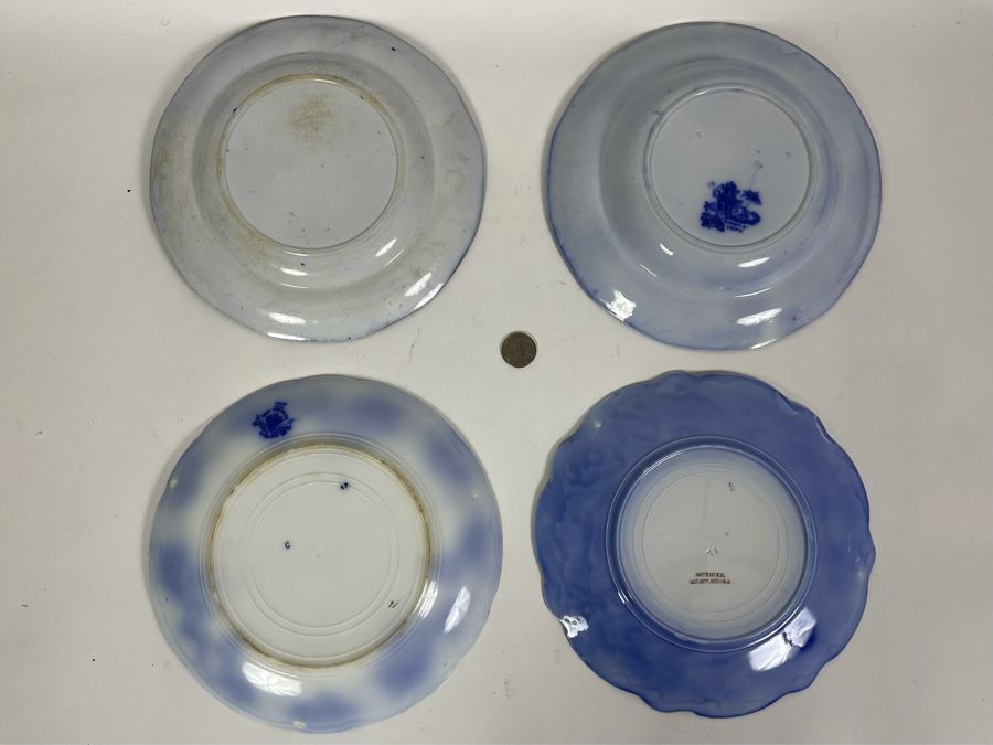 Set Of Four Flow Blue English Plates Apx 9R [Photo 9]