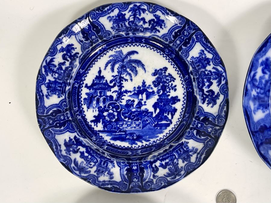Set Of Four Flow Blue English Plates Apx 9R [Photo 5]