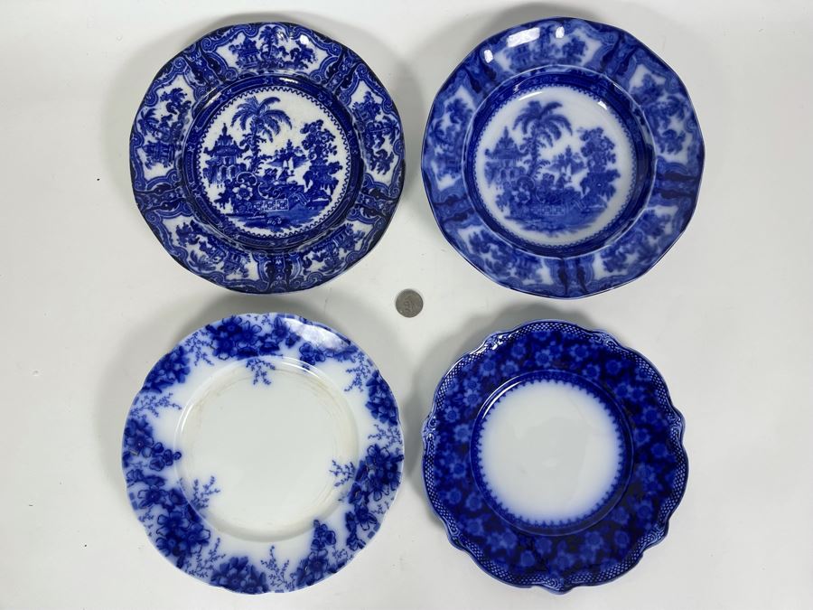 Set Of Four Flow Blue English Plates Apx 9R [Photo 2]