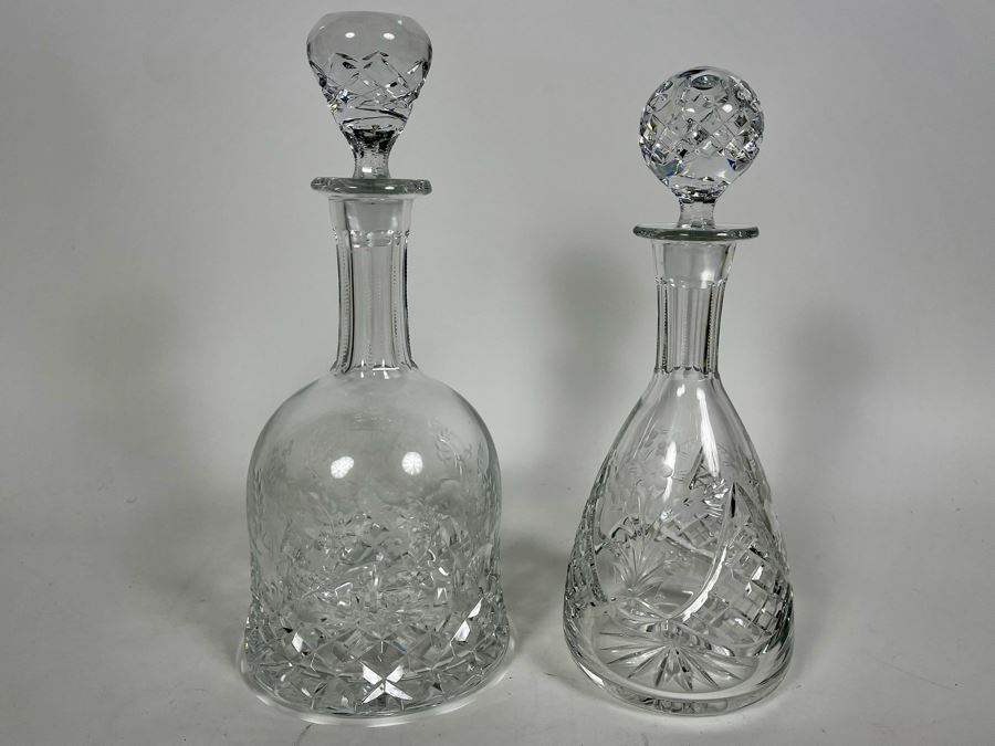 Pair Of Crystal Liquor Decanters 11H And 11.5H [Photo 2]