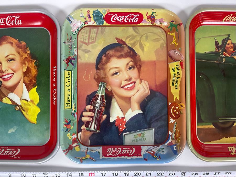 Three Vintage Coca-Cola Tin Litho Trays In Great Condition 10.5 X 13