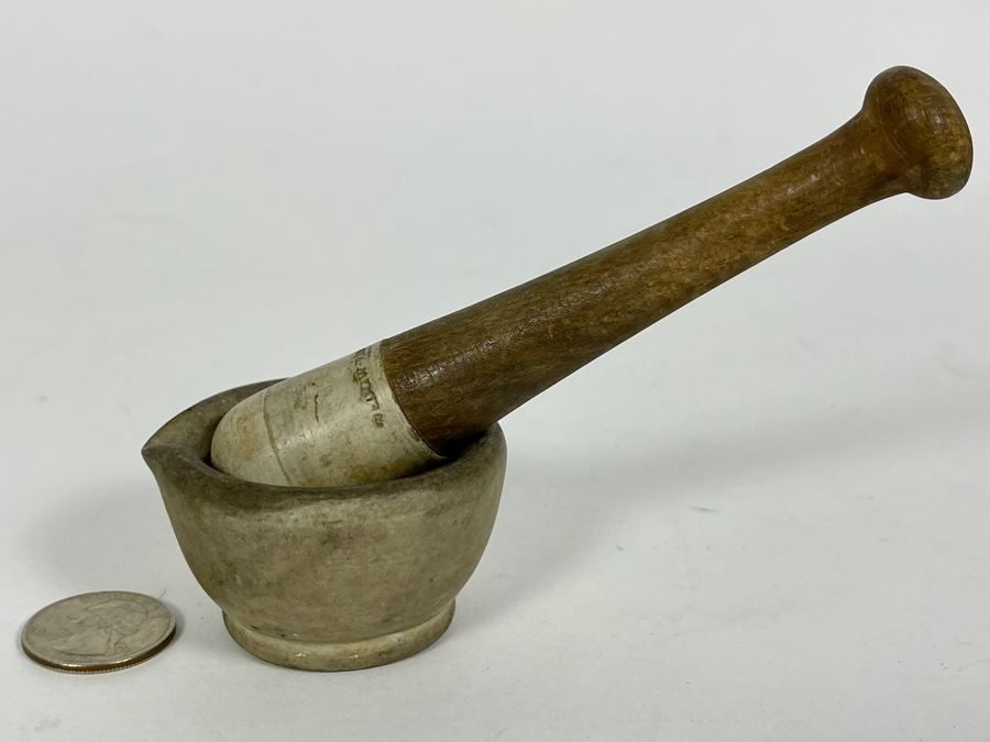 Antique Wedgwood English Mortar & Pestle Set Signed [Photo 2]