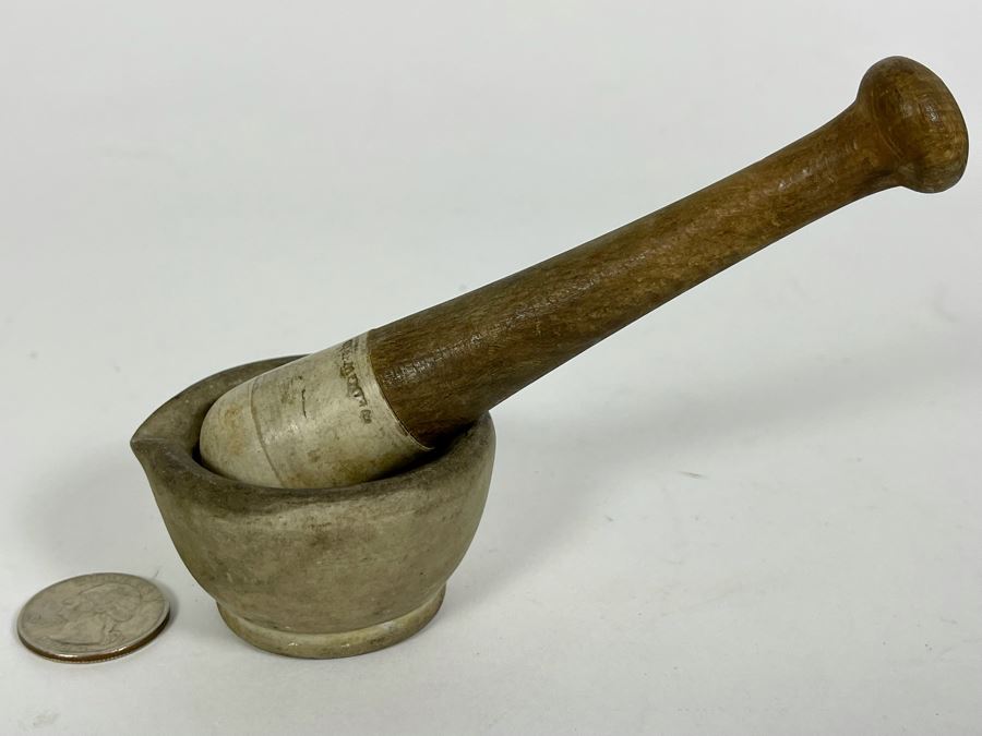 Antique Wedgwood English Mortar & Pestle Set Signed [Photo 3]