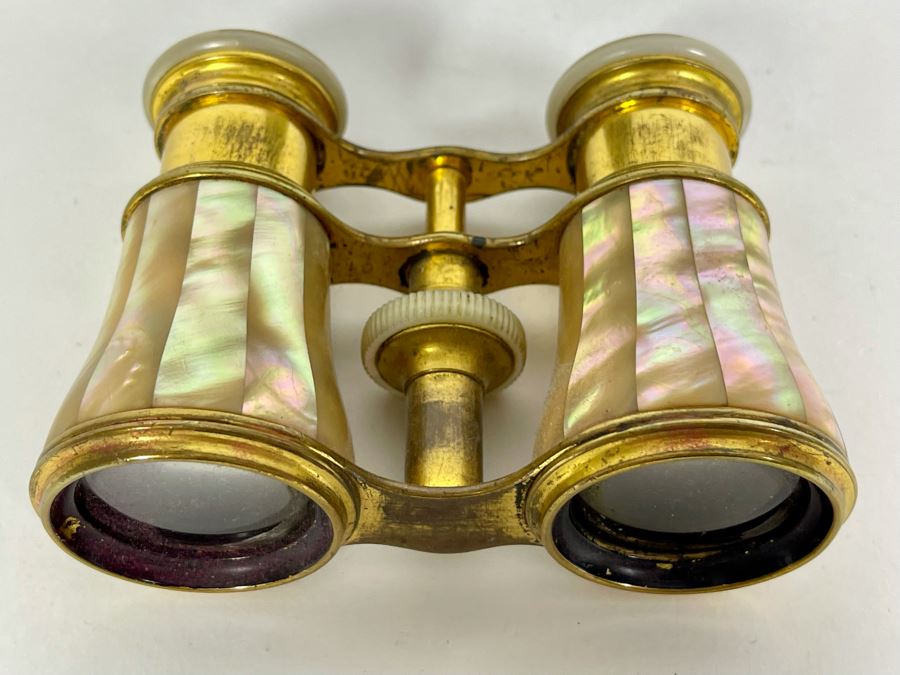 Vintage Brass Mother Of Pearl LeMaire Paris Opera Glasses With Case [Photo 8]
