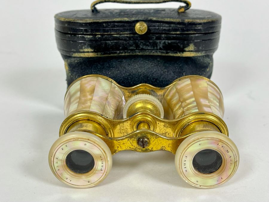 Vintage Brass Mother Of Pearl LeMaire Paris Opera Glasses With Case [Photo 4]