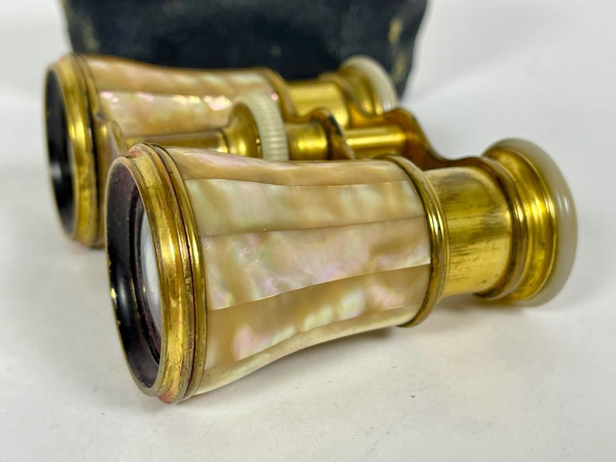 Vintage Brass Mother Of Pearl LeMaire Paris Opera Glasses With Case [Photo 7]