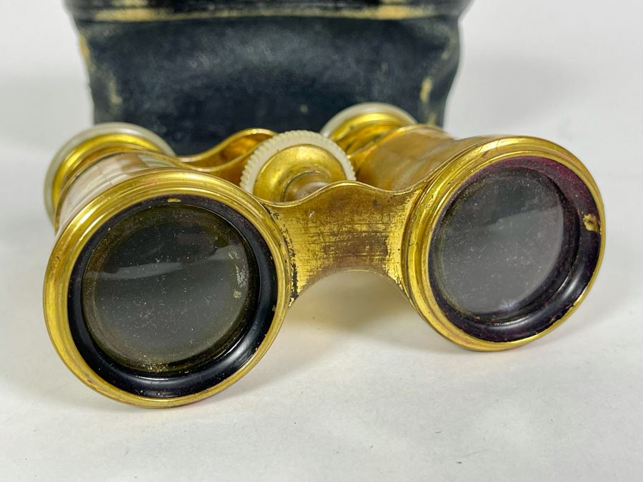 Vintage Brass Mother Of Pearl LeMaire Paris Opera Glasses With Case [Photo 6]