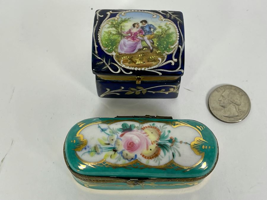 Pair Of Hand Painted Vintage English Porcelain Boxes [Photo 3]