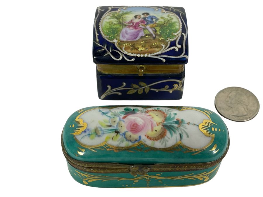 Pair Of Hand Painted Vintage English Porcelain Boxes [Photo 1]