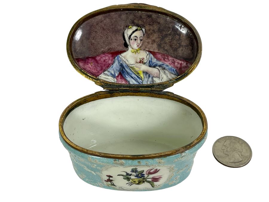 Antique English Hand Painted Enamel Box 3W X 2D X 2H [Photo 1]