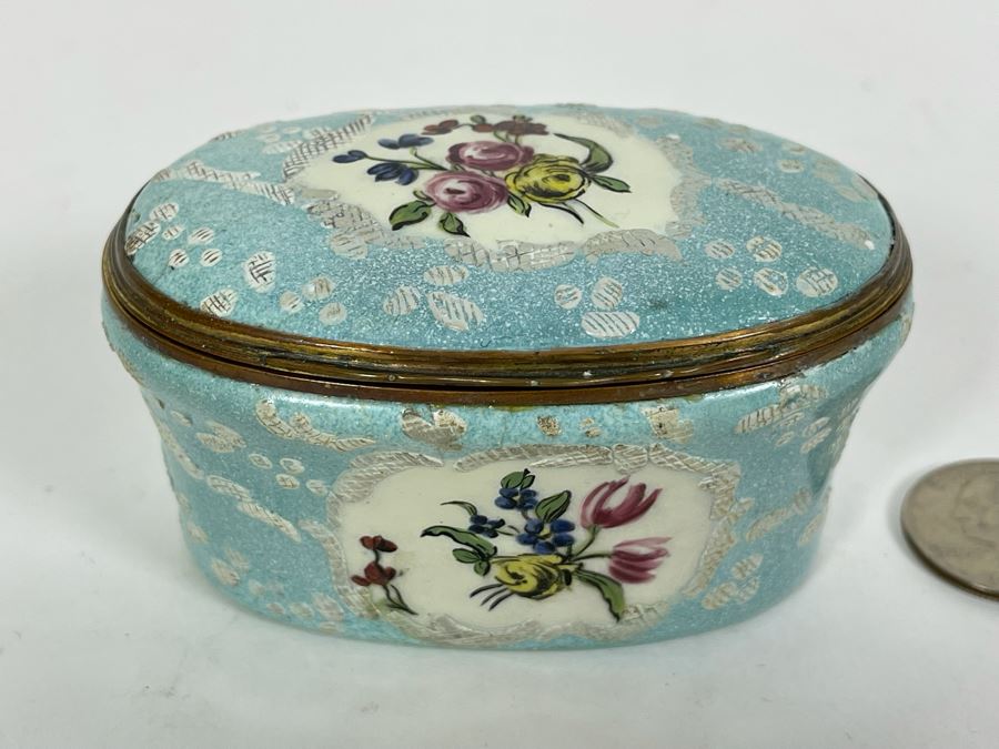 Antique English Hand Painted Enamel Box 3W X 2D X 2H [Photo 2]
