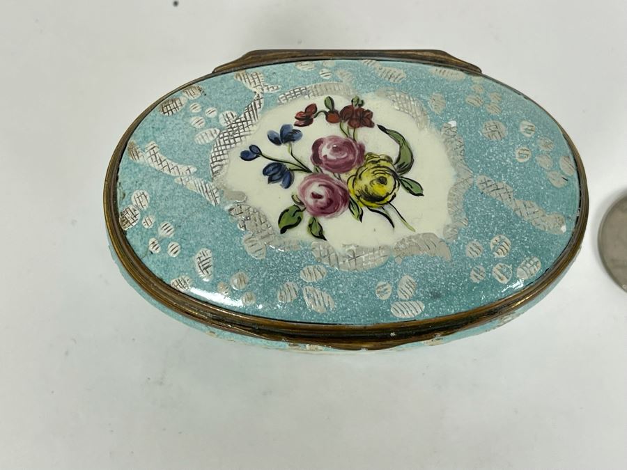 Antique English Hand Painted Enamel Box 3W X 2D X 2H [Photo 3]