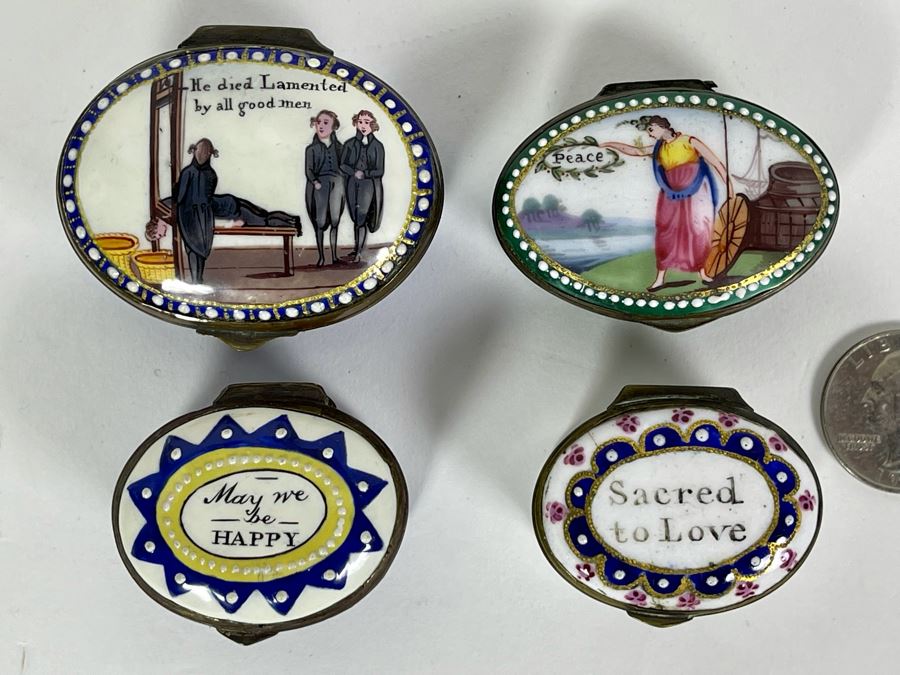 Collection Of Four Antique English Hand Painted Enamel Boxes [Photo 2]