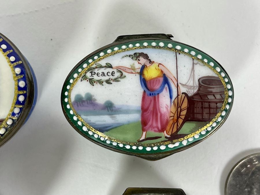 Collection Of Four Antique English Hand Painted Enamel Boxes [Photo 5]