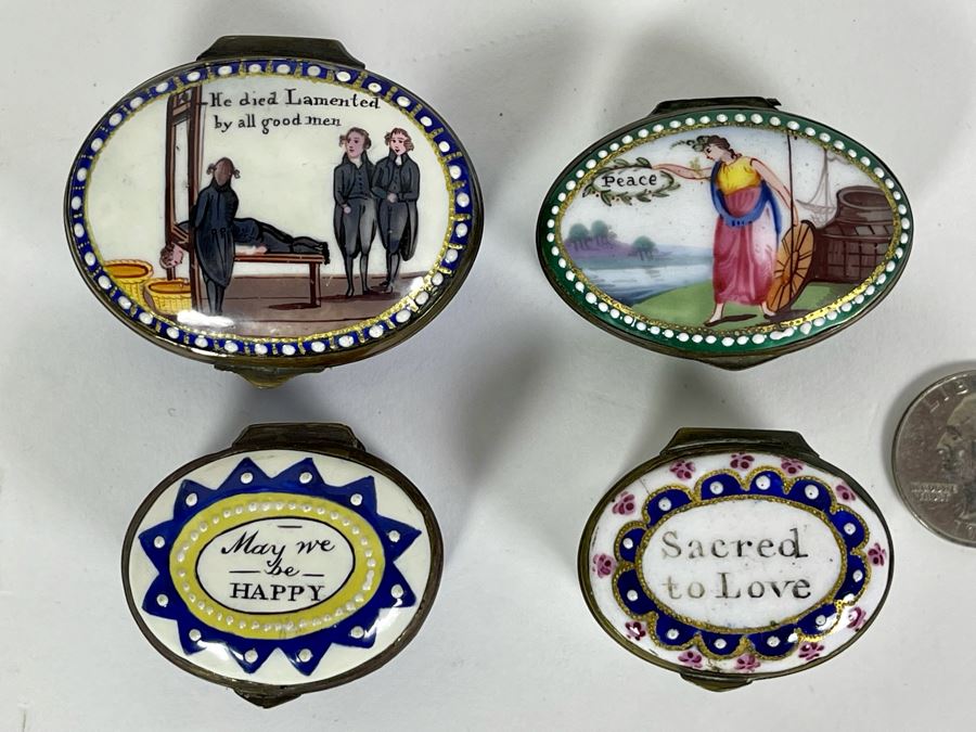 Collection Of Four Antique English Hand Painted Enamel Boxes [Photo 3]